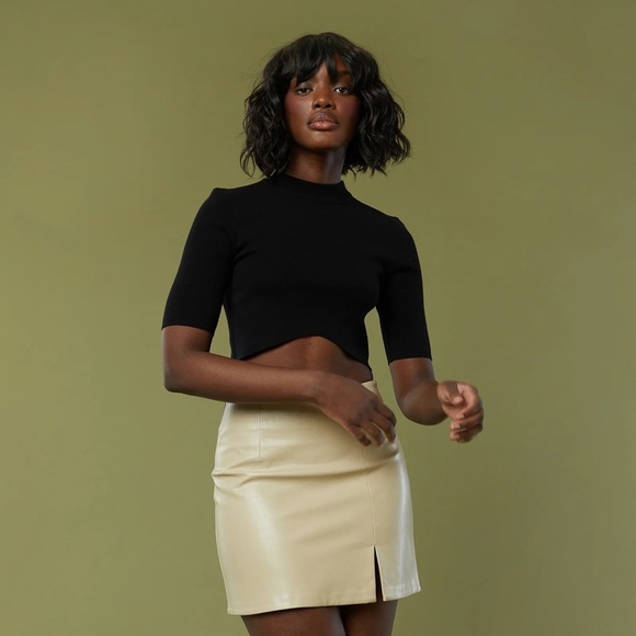 Oak + Fort Cream Vegan Faux Leather A-line Mini Skirt - Picture 13 of 14